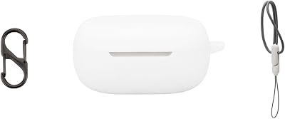 DAYJOY Soft Silicone Protective Case Cover Compatible with beyerdynamic Amiron 300 True Wireless Noise Cancelling Earbuds, Protective Skin Sleeve with Carabiner and Lanyard White