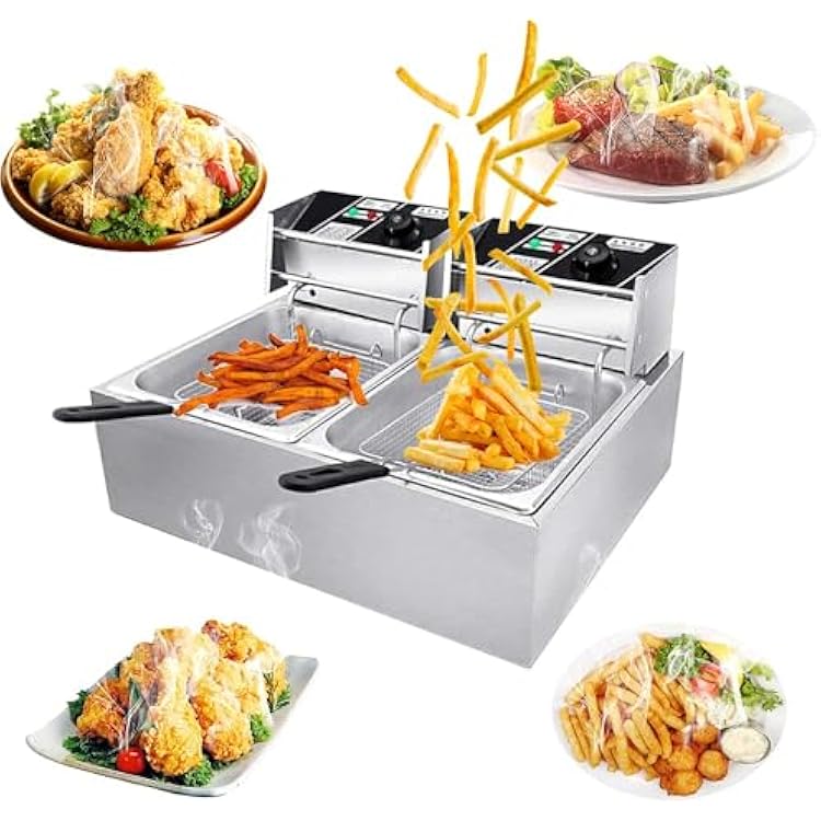 Electric Deep Fryer, 3500W 12.7QT12L Large Dual Tank Electric Deep Fryer Countertop, Detachable Large Capacity Stainless Steel Countertop for Home Kitchen and Restaurant
