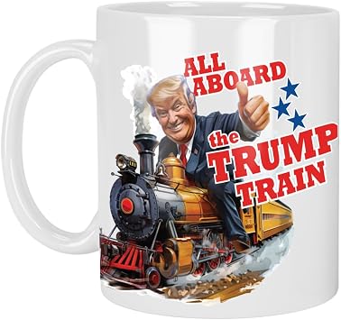 Patriots Cave Funny President of the United States, All Aboard the Train 11 oz Coffee Mug, Birthday Gift for Men Funny Cup for Women MUG