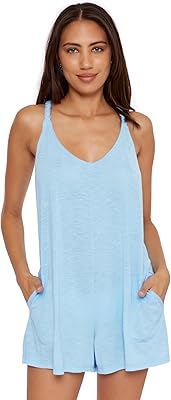 BECCA womens Breezy Basics Romper, Plunge Neck, Beach Cover Ups for Women