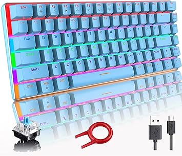 LexonElec Gaming Mechanical Keyboard Wired Type-C Metal Mechanical Blue Switch Computer Keyboard with Rainbow LED Backlit 82keys Anti-ghosting for Computer Gamers